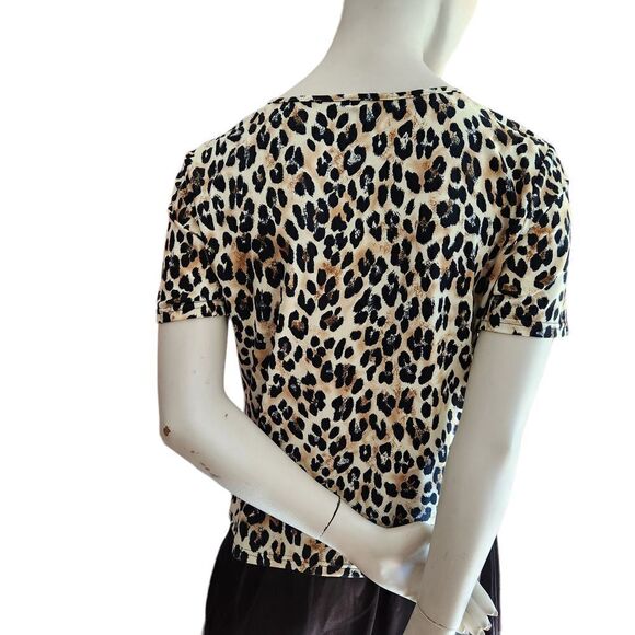Shein Pullover Top Women's Animal Print Tan Black Sequin Lips - Picture 6 of 8